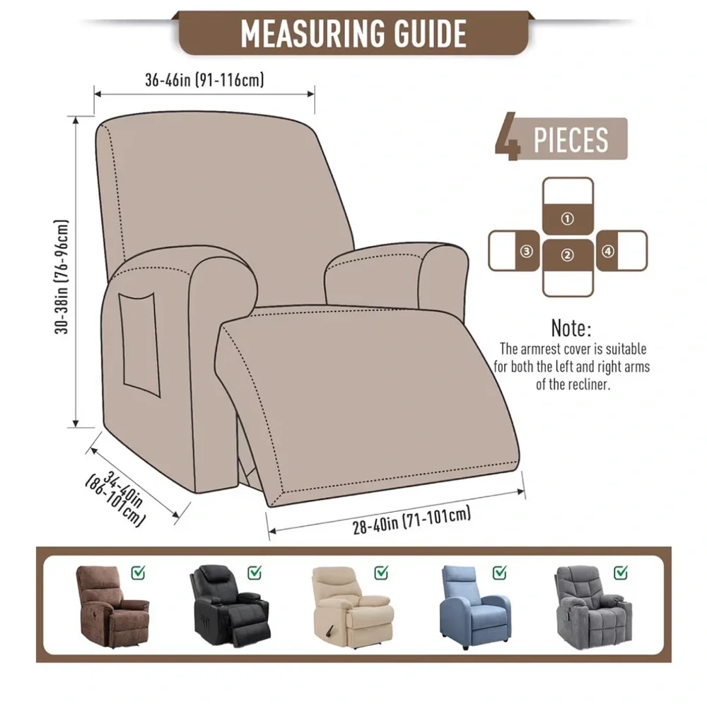 Oversized Recliner Slipcover Furniture Protector Jacquard Pattern-Brown